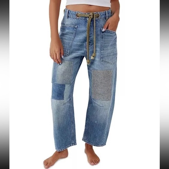Free People We The Free Moxie Low Slung Pull-On Barrel Jeans Sz 27 - Picture 8 of 8
